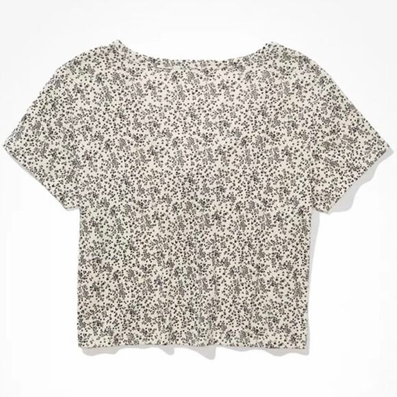American Eagle AE Mini Floral Tie Front Tee Short Sleeve Top Medium Boho Trendy - Picture 4 of 13